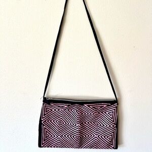Hand sewn Geometric Pink and Black Shoulder Bag